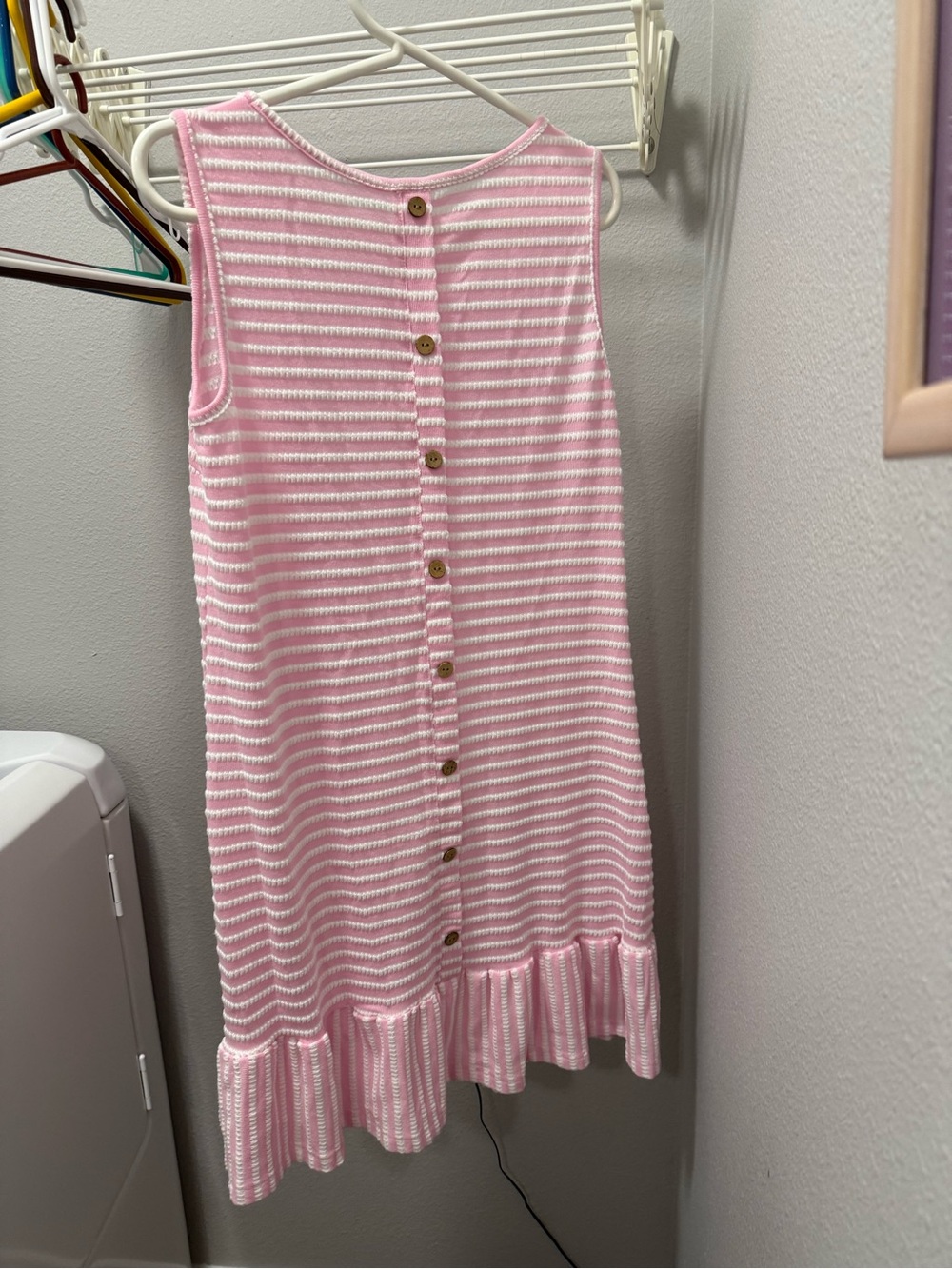 Sleeveless Pink & White Striped Button-Back Dress